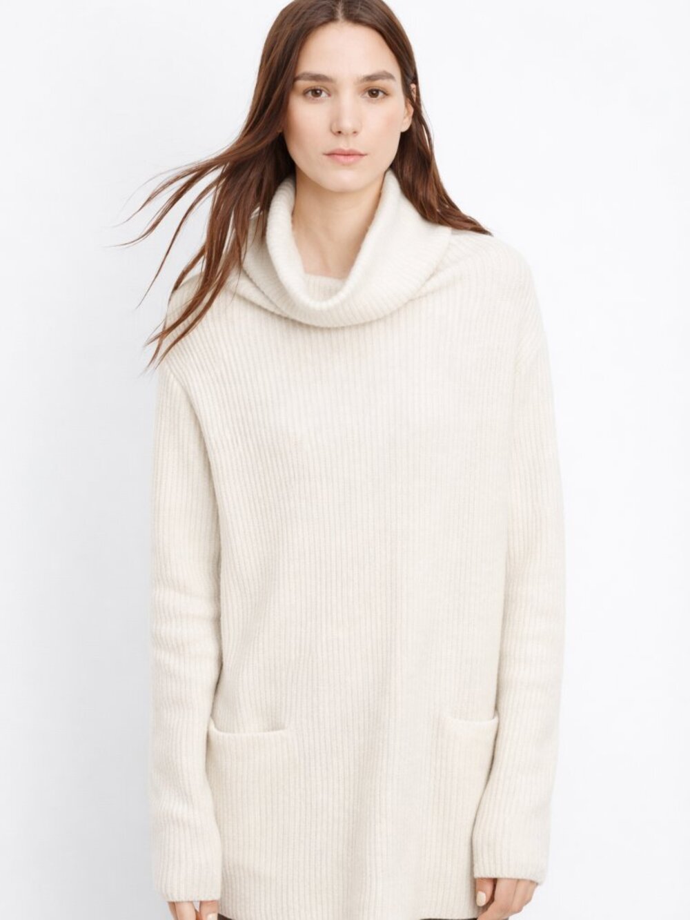 VINCE 100% Cashmere Oversized Ivory/Cream Front Pocket Turtleneck Top- SZ‎ XS
